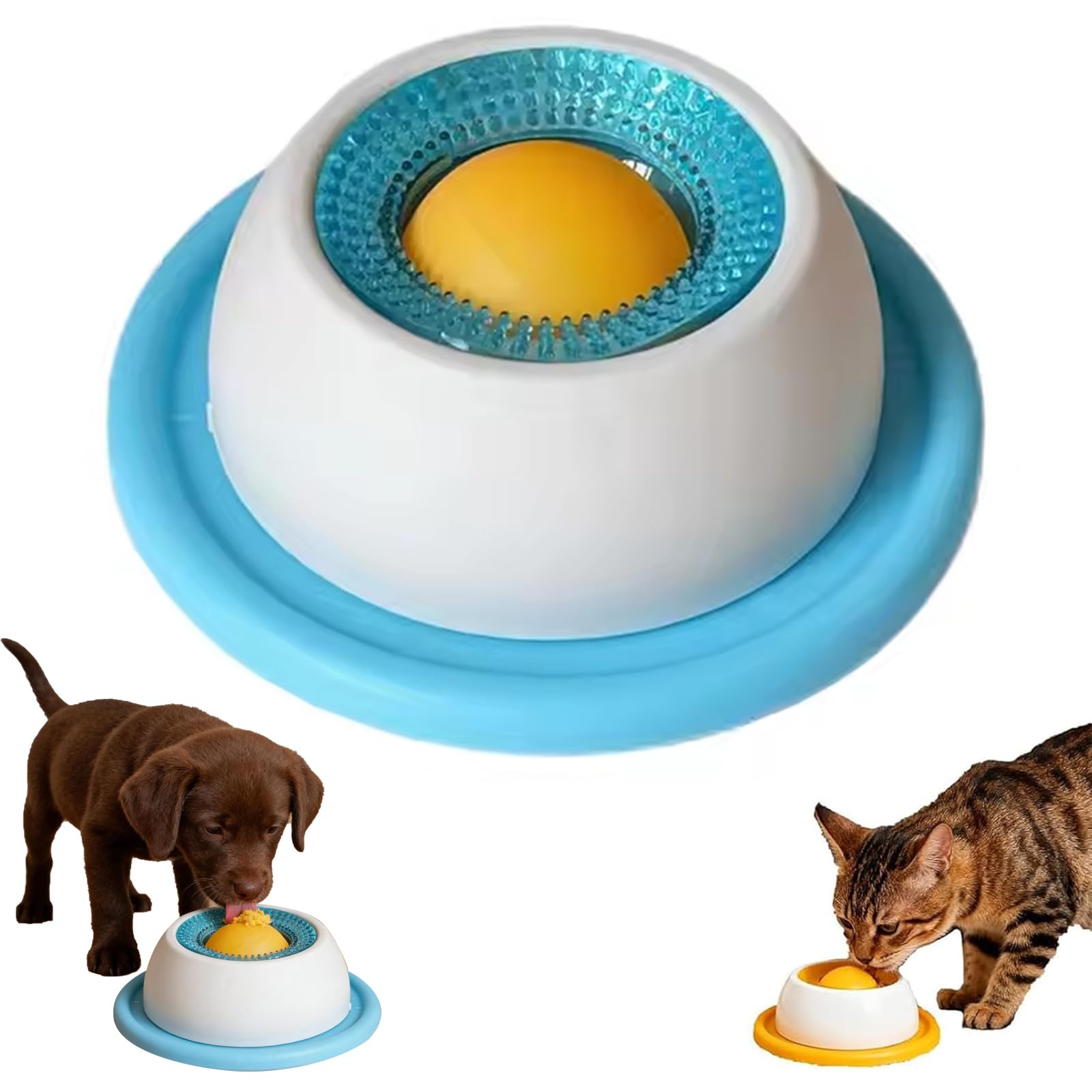 Dog Lick Sphere, Slow Feeder Lick Mat for Dogs & Cats, Dog Cat Licks Toys, Non-Slip Licking Bowl Enrichment Toys, Interactive Pet Toys with Rolling Ball, Treat Dispenser for Dogs, Cats (Blue)
