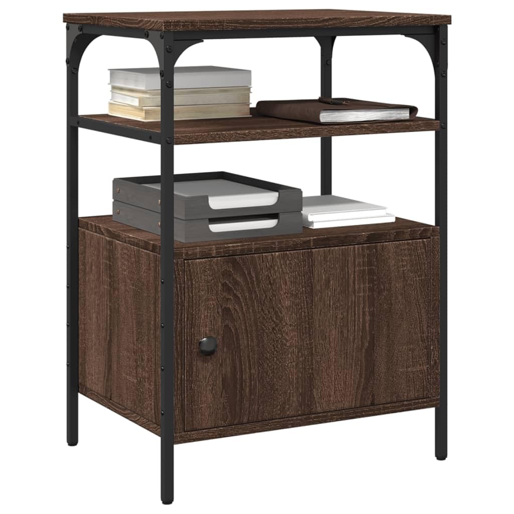 Druckertisch Braun Eichen-Optik mit 3 Ablagen, Druckerständer Büro 50x40x76 cm, Druckerregal aus Holzwerkstoff und Stahlrahmen, 4 Rollen mit 2 Bremsen, multifunktional