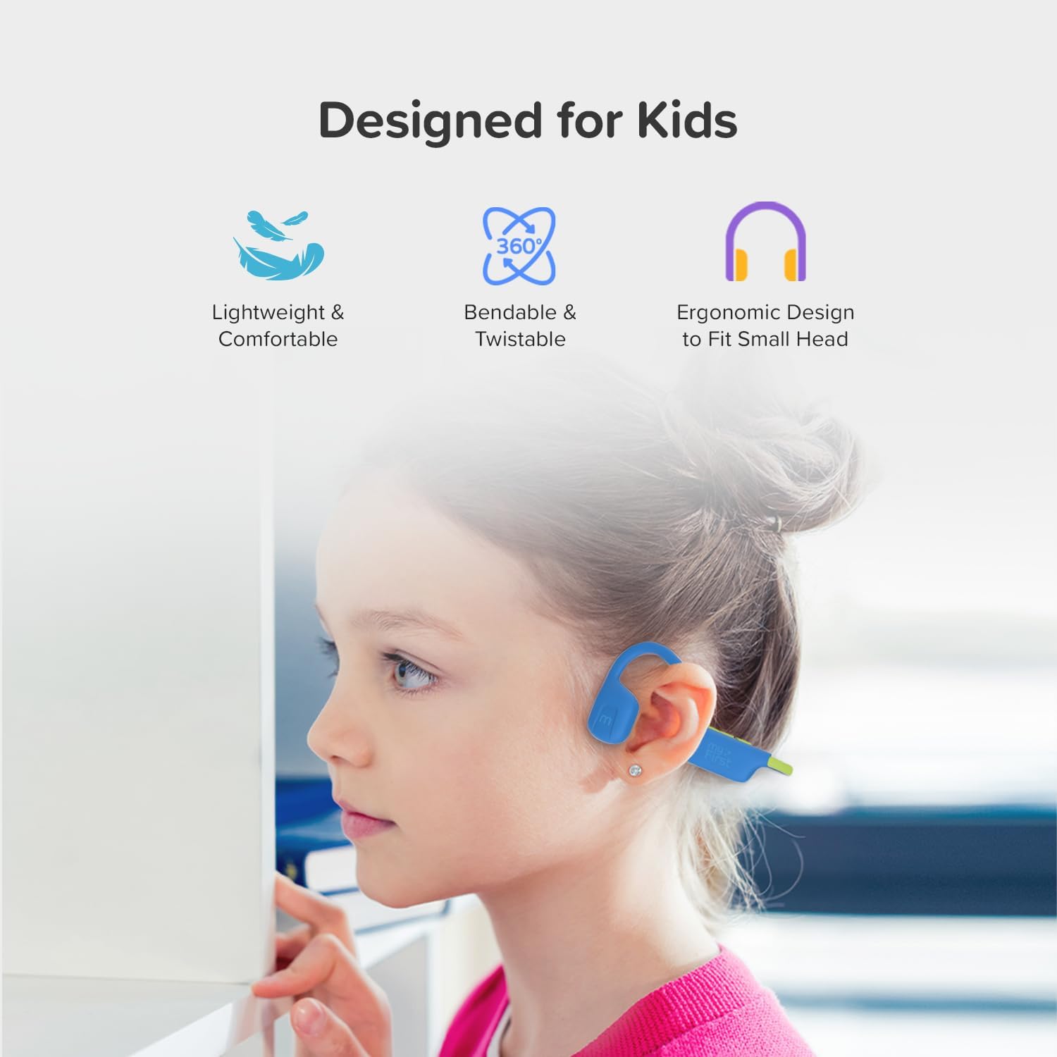myFirst Kids Wireless Headphones with Safe Volume 85 dB, Open-Ear Bluetooth Headset for Toddlers & Children 3-12, Lightweight, Fast Charging, Fun Stickers – Ideal School, Travel & Outdoor Play (Blue)