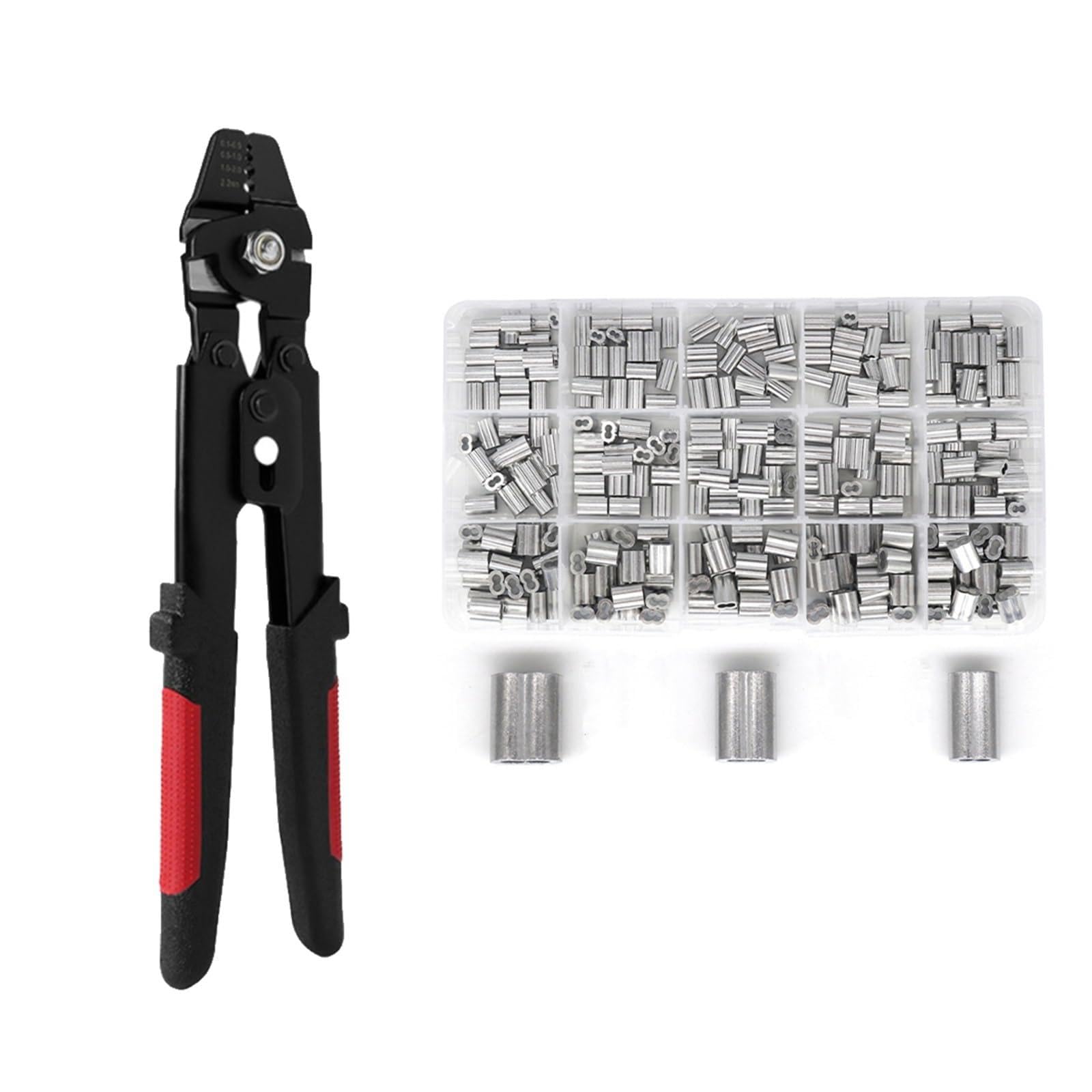 Qxbfndc Black 300Pcs Crimping Tool Up To 2.2Mm Crimping Plier Wire Rope Swager Crimper Fishing Crimp Tool Aluminum Double Barrel Ferrule Crimping Loop Sleeve Kit(Black 300Pcs)