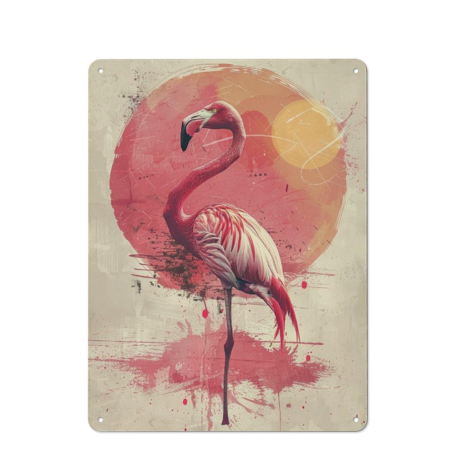 Junmoney Watercolor Flamingo Rustic Metal Sign 40X30cm For Living Room Or Hallway, For Winter Room Styling In Living Room And Hallway
