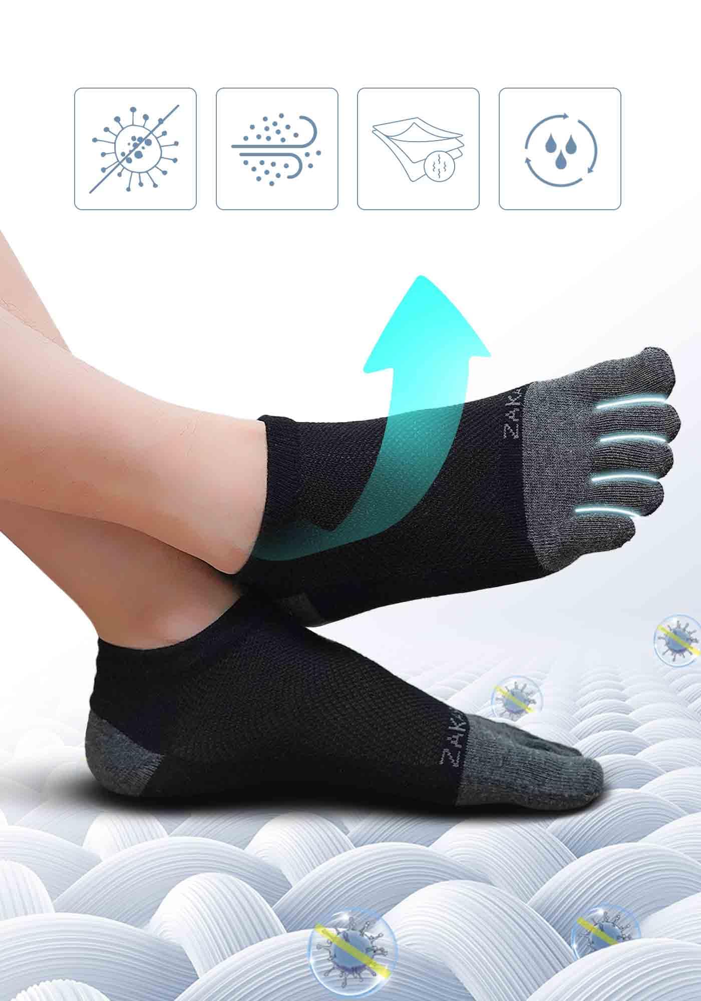 ZAKASA Calze Con Dita Uomo Sportivi: Cotone Calzini con Cinque Dita Calzino Corti 5 Dita Separate Traspiranti calzetti Five Finger per Running Fitness Sport 5 Paia