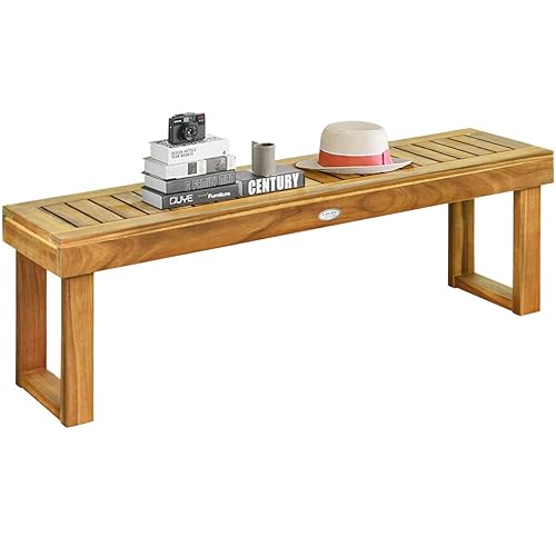 Tangkula 52" Acacia Wood Outdoor Bench, Wood Patio Dining Bench