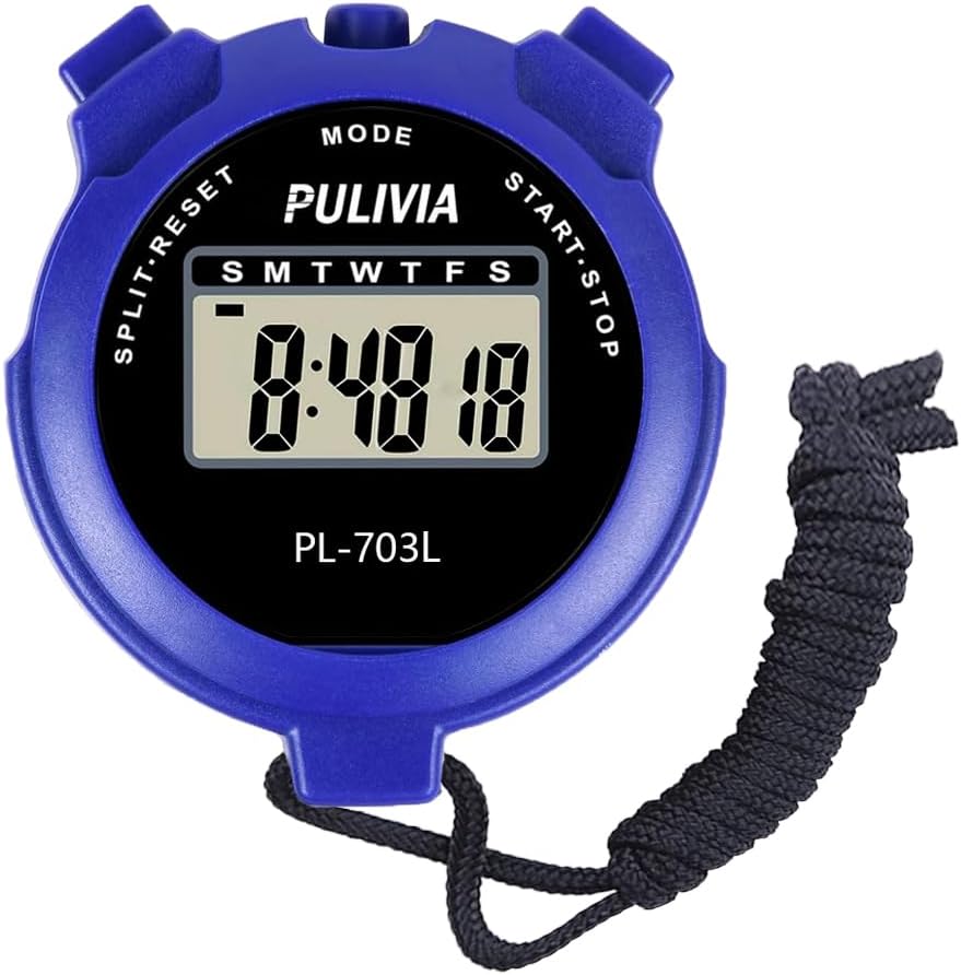 PULIVIA Sports Stopwatch Timer Digital Stopwatch with Clock Calendar Alarm Large Display, Stop watch for Sports Coaches Swimming Running, Blue