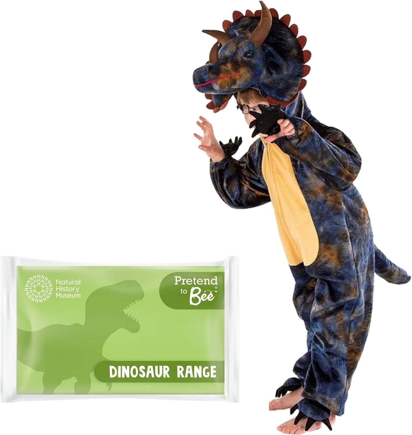 PRETEND TO BEE Triceratops Dinosaur Dress Up Costume for Kids, Official Natural History Museum