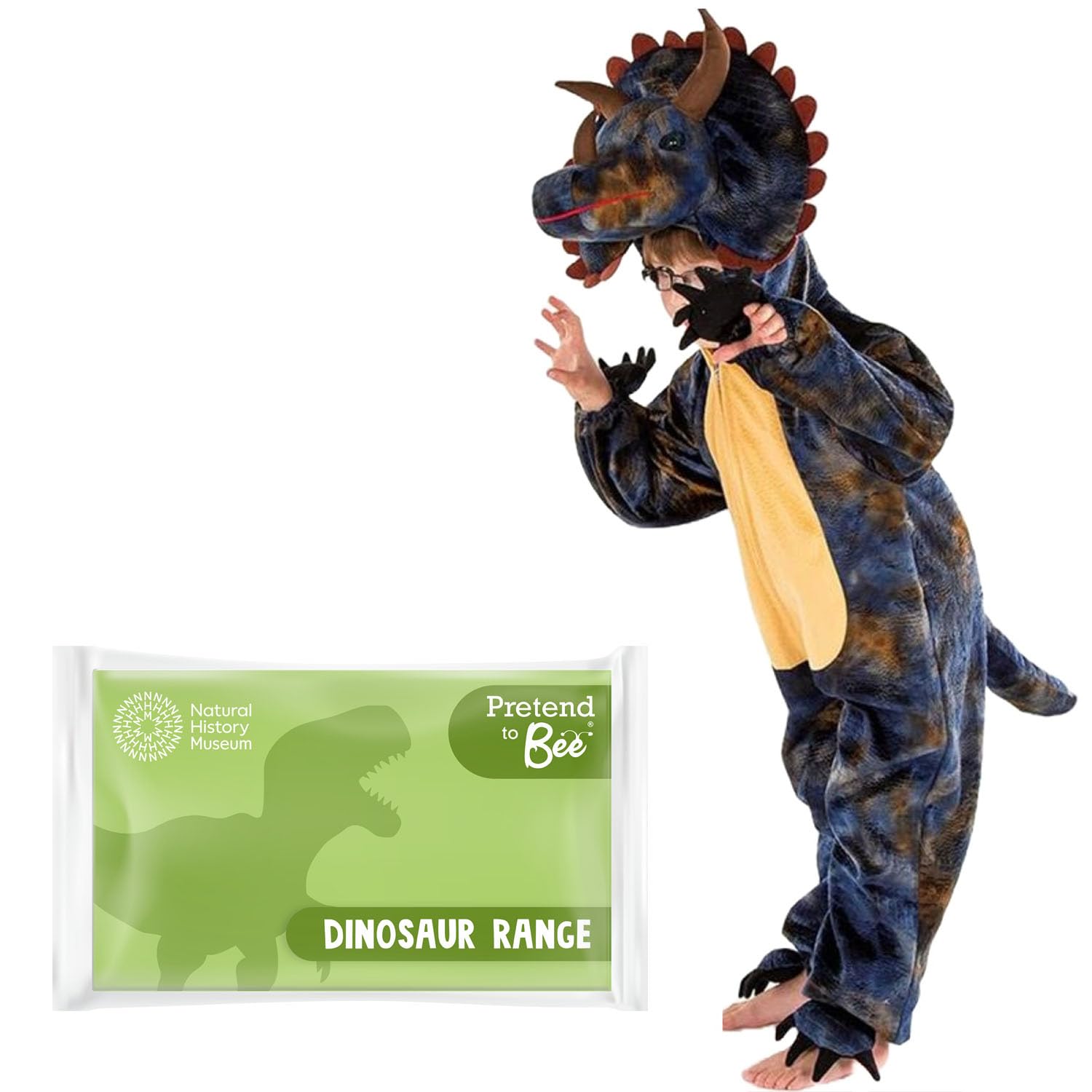 PRETEND TO BEE Triceratops Dinosaur Dress Up Costume for Kids, Official Natural History Museum