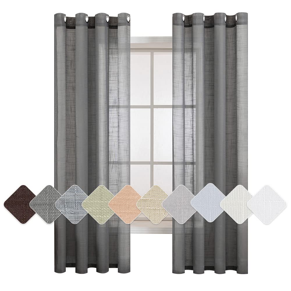 MIULEE Voile Vorhang Sheer Leinenvorhang mit Ösen Transparente Leinen Optik GardineN Ösenschal Wohnzimmer Fensterschal Lichtdurchlässig Dekoschal Schlafzimmer 2er Set