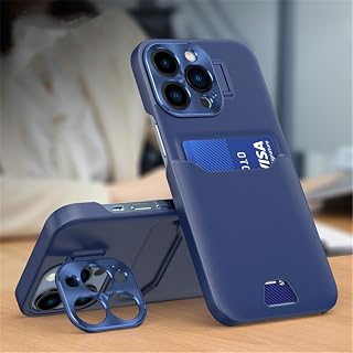 Capa de telefone com suporte de cartão invisível para iPhone 14 13 12 Pro Max Mini Capa protetora de lente de metal, azul escuro, para iphone 12