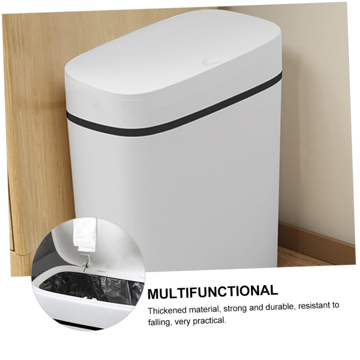 Kitchen Trash Bin with Lid 14l Plastic Wastebasket White Garbage Can with Storage Box for Bathroom Toilet Home Waste Organization