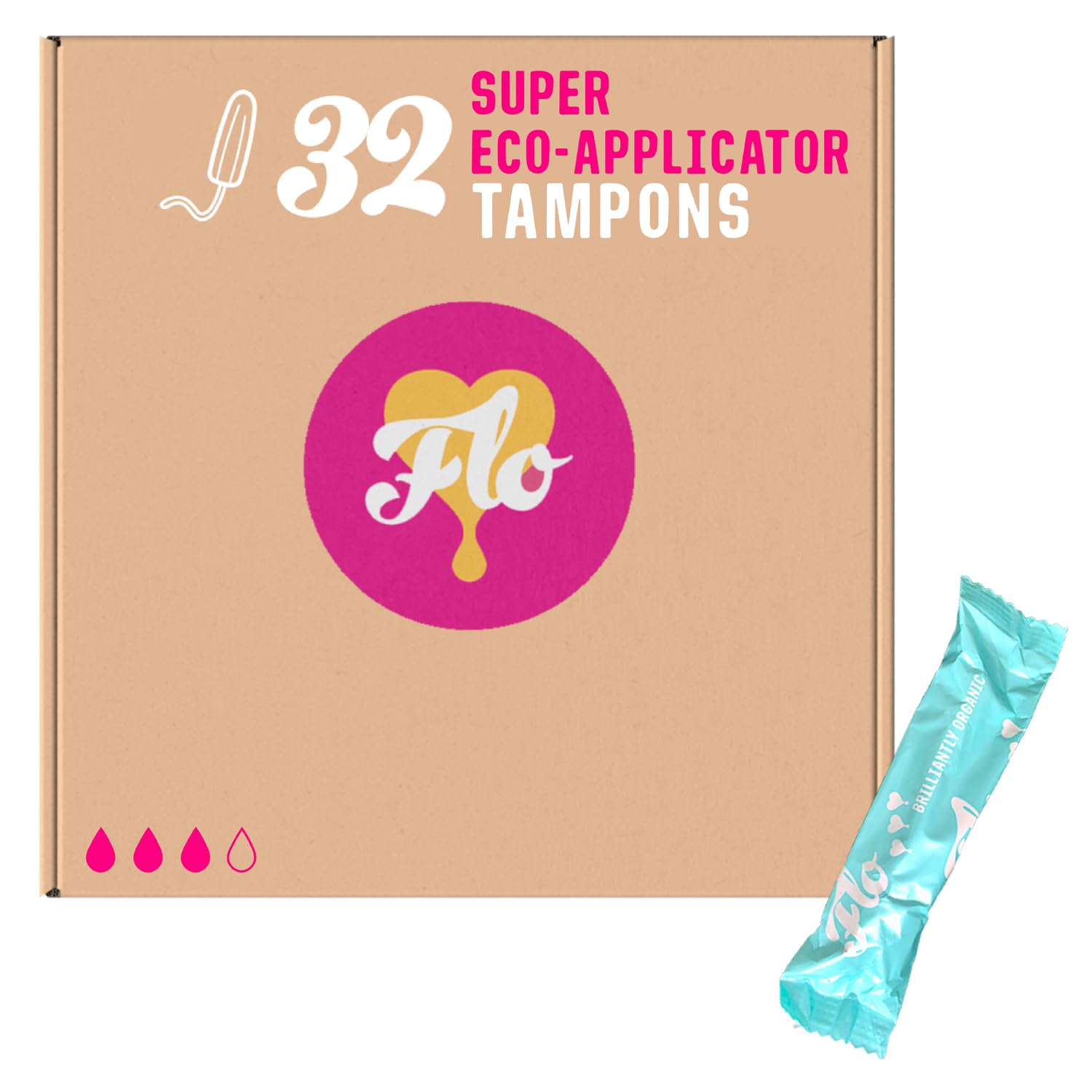 FLO Tampons, Super with Applicator, Made from 100% Organic Cotton, Biodegradable & Ultra-Absorbent - 32 Super Tampons