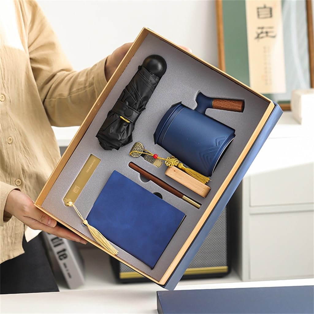 Set Regalo con quaderno, segnalibro, Bicchiere d'Acqua e Ombrello - Pacchetto per Professionisti dell'ufficio e imprenditori