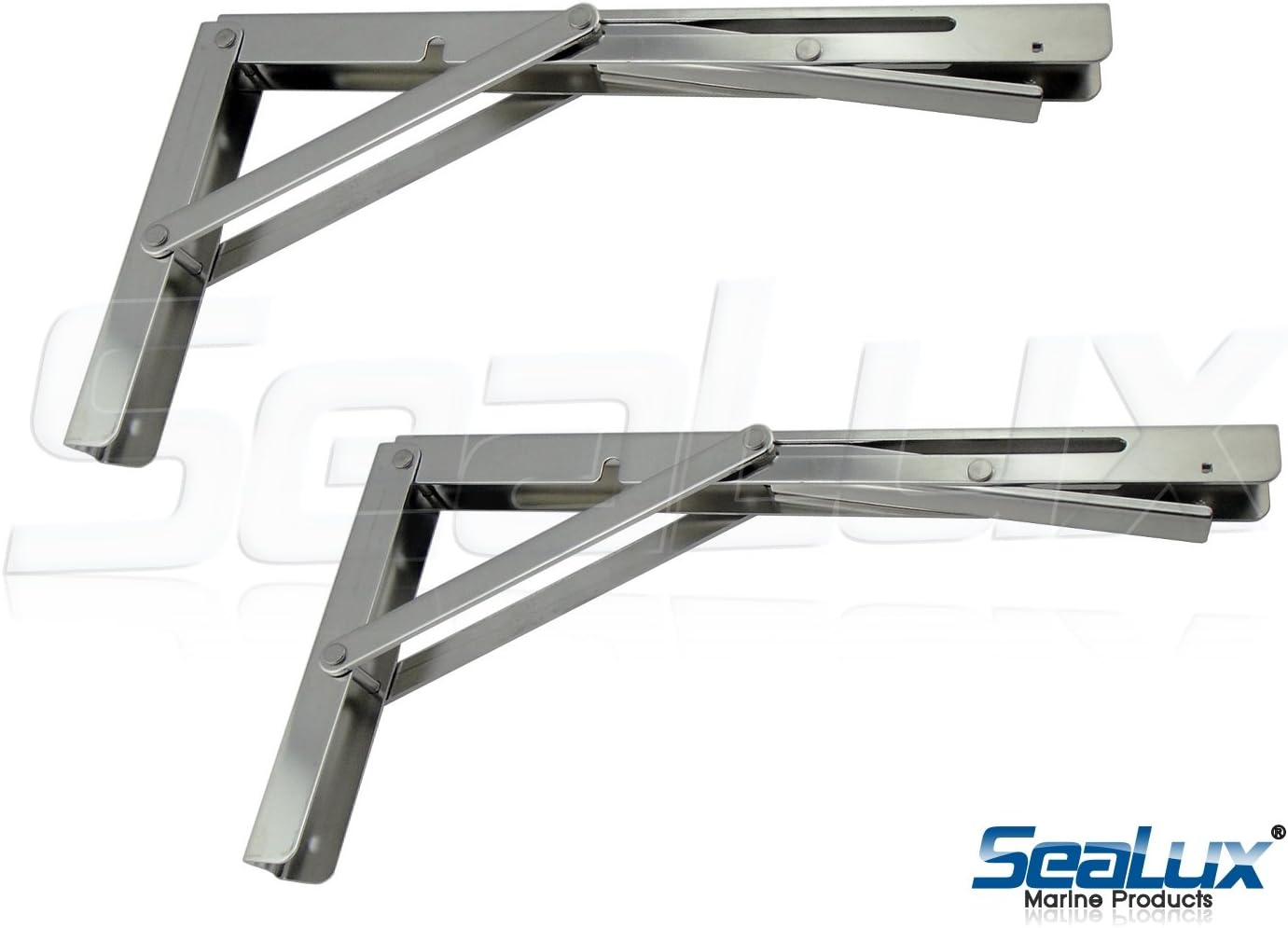 SeaLux Stainless Steel Folding Brackets 90 Degree Shelf, Bench, Table Support 12" Long with Easy Reach Long Release Handle/Max. Bearing 330 lb (Sold as 2 pcs)
