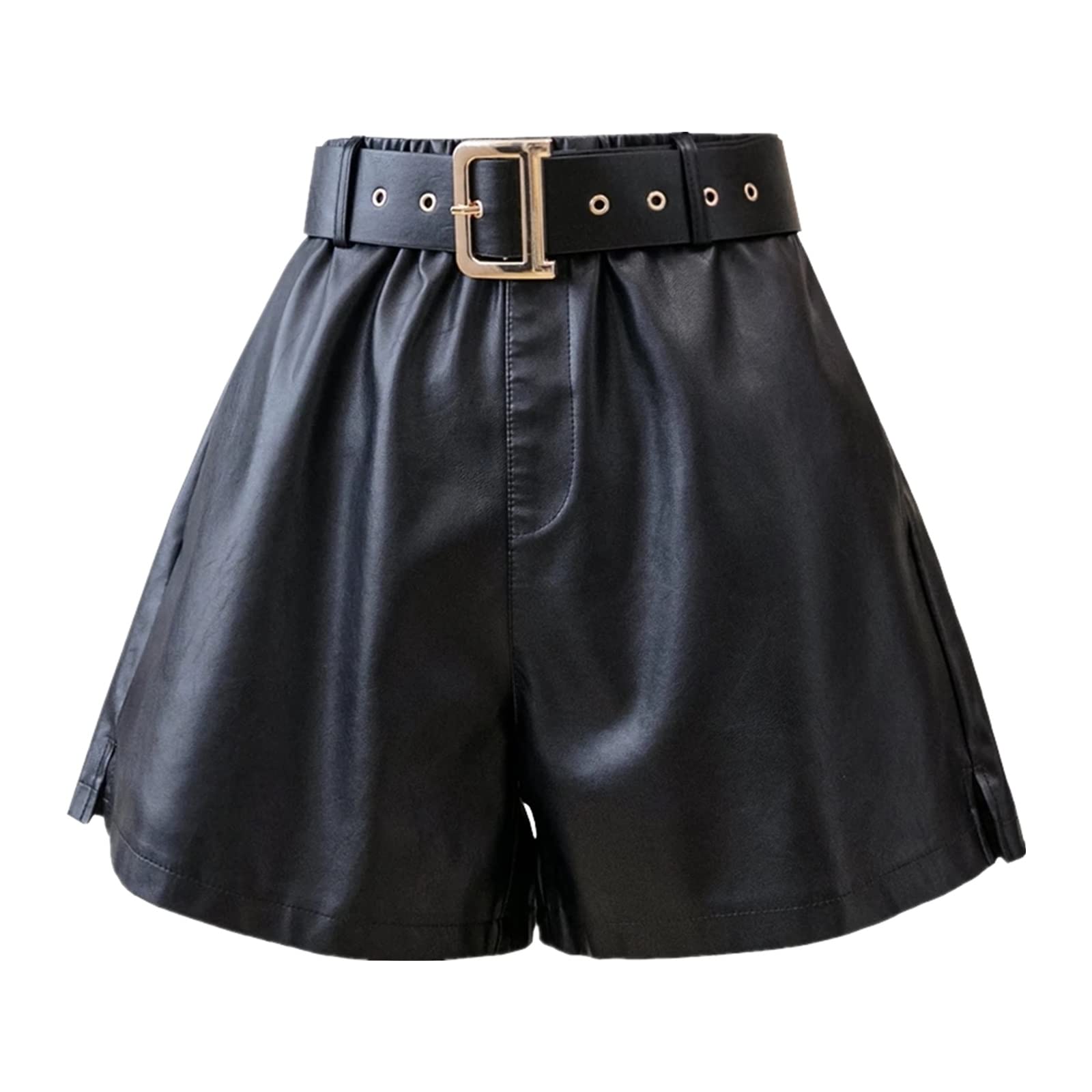 Amazon.co.jp: レディースレザーショートパンツ 秋と冬 puベルト 