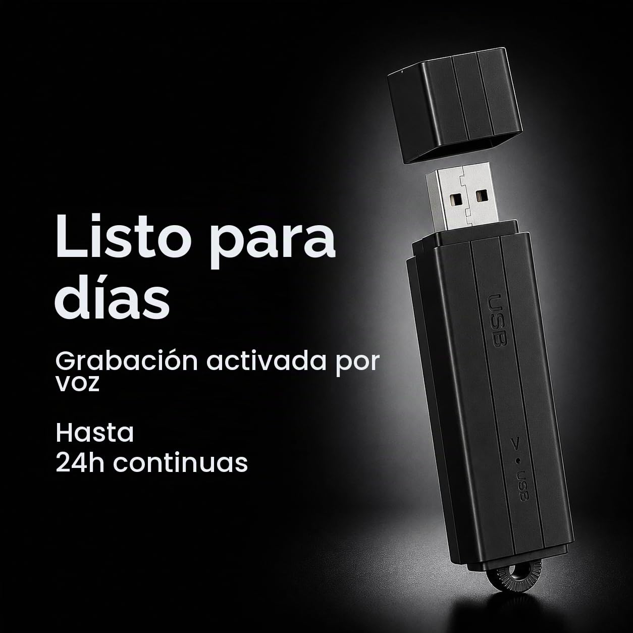 Grabadora de Audio compacta con activación por Voz – 288 Horas de Almacenamiento, 24h de grabación Continua y 25 días en Espera | Sello de Fecha y Hora | Uso Sencillo