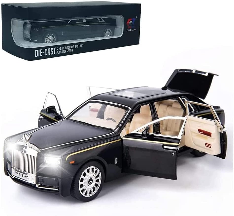 S SGTT PRO SGTT PRO Car Model 1/24 Rolls.Royce Phantom Model Car,Zinc Alloy Pull Back Toy car with Sound and Light, Birthday Christmas Gift For Boys and Girls (BLACK)