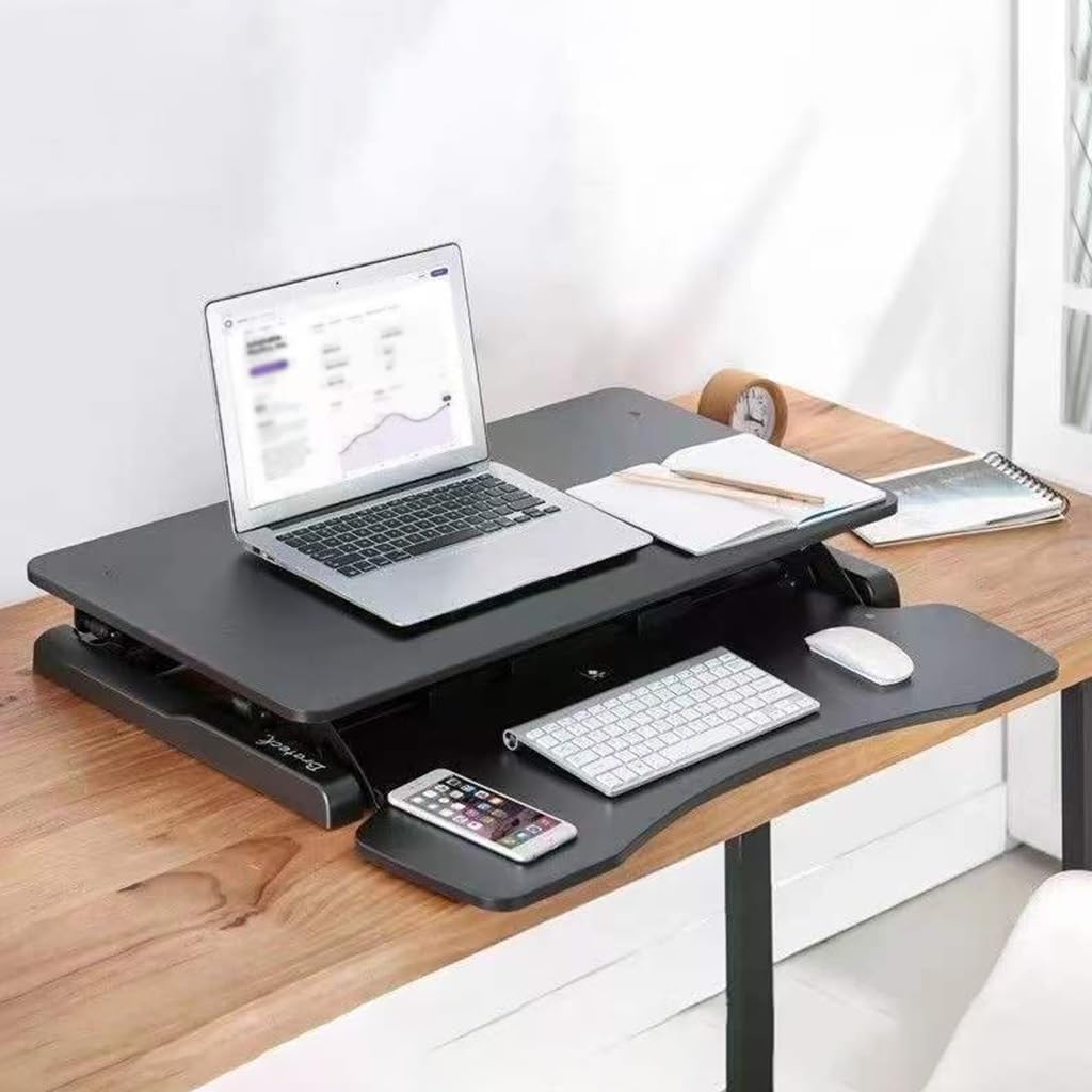 MYUYEE Standing Desk Converter, Adjustable Sit To Stand Up Desk Workstation, Ergonomic Desk Riser With Keyboard Tray For Home Office (Black)