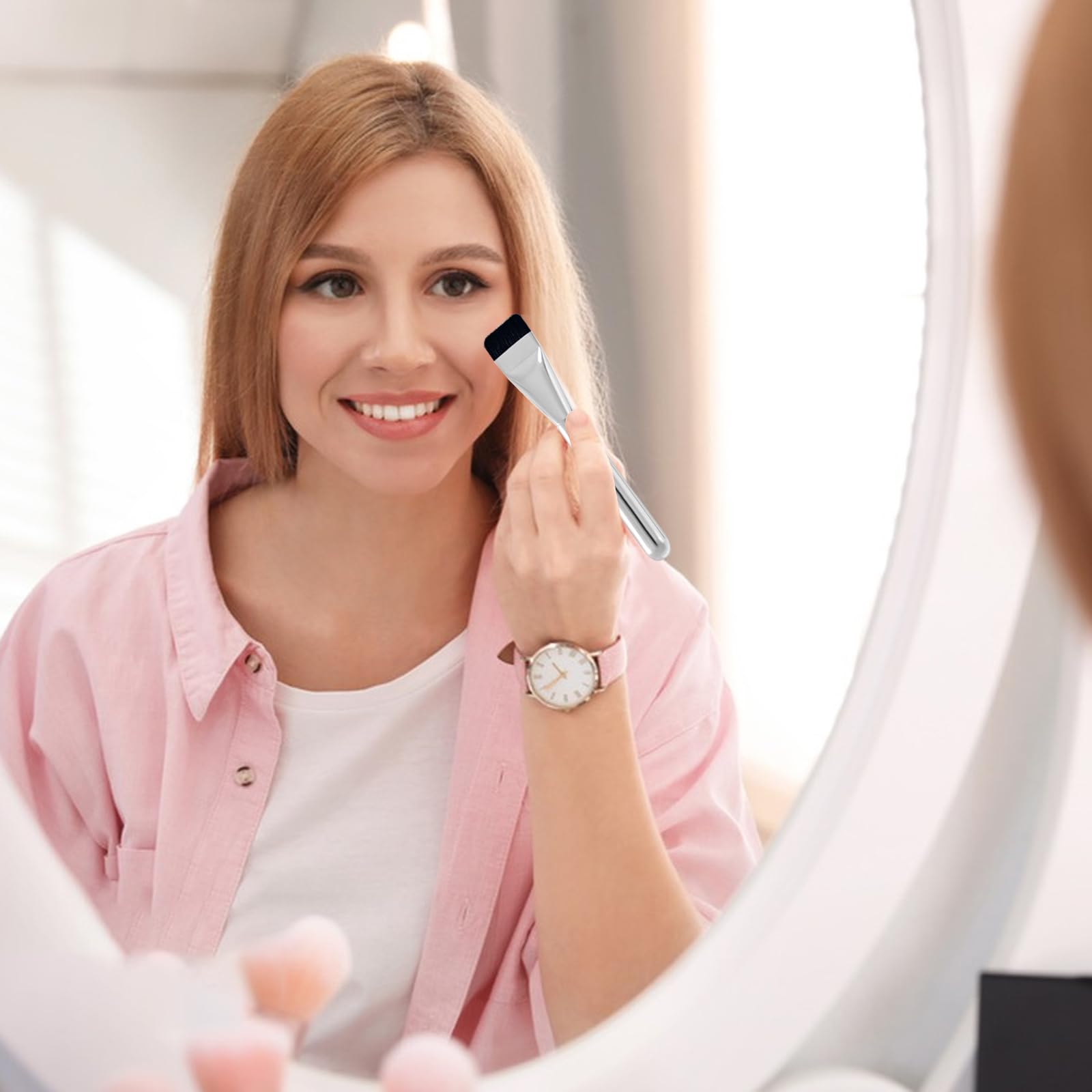 Herramienta de espátula de maquillaje, incluye paleta de mezcla de cosméticos, cepillo de base plana y raspador de maquillaje para arte de uñas, sombra de ojos, mezcla de pigmentos cosméticos 6