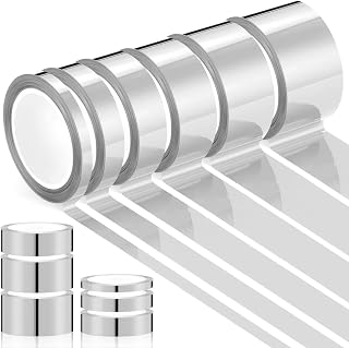 Colarr 6 Rolls Metallic Tape Self Adhesive Mirror Tape Polyester Stripe Washi Decorative Tapes Multi Width for Wall Decoration Border DIY Gift Wrap 1/5, 3/8, 3/5, 4/5, 1, 1-1/5 Inch, 132 Yards(Silver)