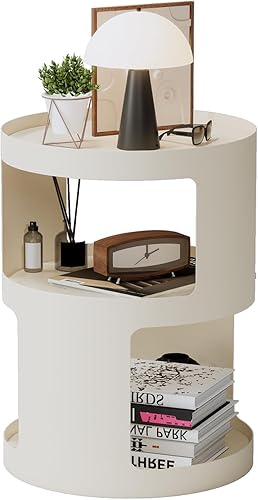 XIV Mesa auxiliar, mesa auxiliar redonda, mesita de noche moderna, mesa decorativa de metal, mesa auxiliar de cama pequeña para sala de estar,