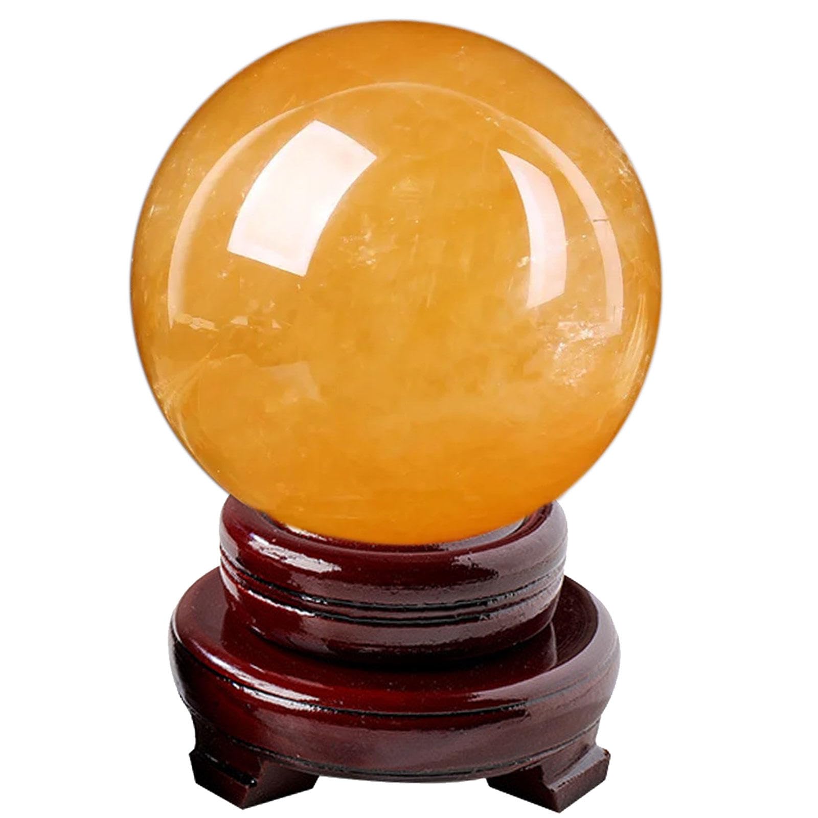 RVBLRDSE Yellow Citrine Crystal Sphere Ball with Stand Crystals Stone Balls Feng Shui Tabletop Sculpture Ornaments Implication Wealth and Success,Diameter 6in Gemstone Stone