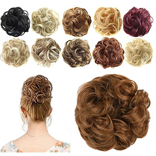 FESHFEN Synthetic Scrunchy Scrunchies Hair Bun Updo Hairpiece Hair Ribbon Ponytail Extensions Hair Extensions Wavy Curly Messy Hair Bun Extensions Donut Hair Chignons Hair Piece Wig - A14 Light Auburn