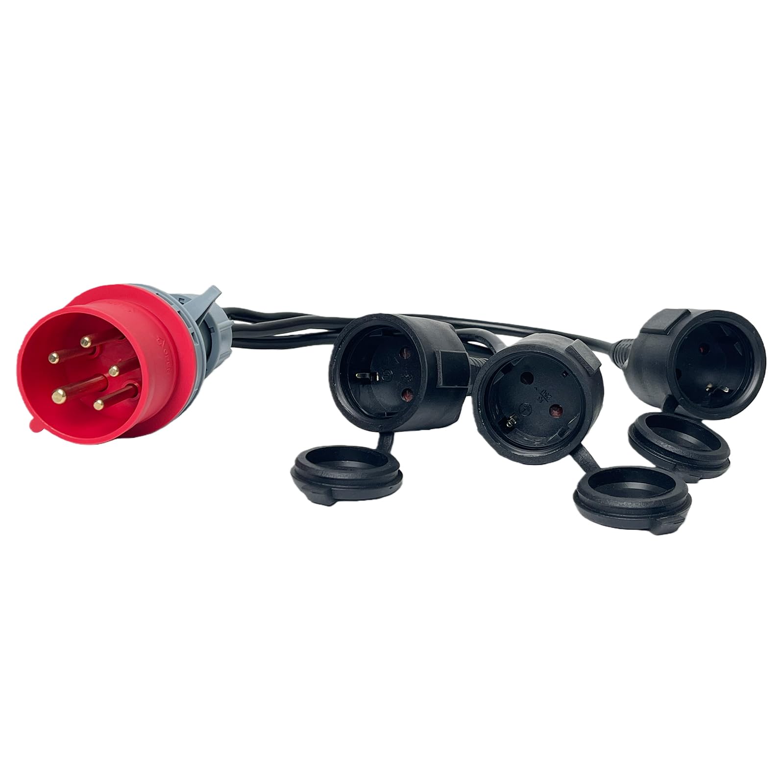 CEE Adaptateur Répartiteur Courant Fort 400V 16A Fiche Vers 3 x 230V Câble D'extensio Câble Camping avec Couvercle Rabattable Prise Terre IP44 Caravane Industrie Utilisation