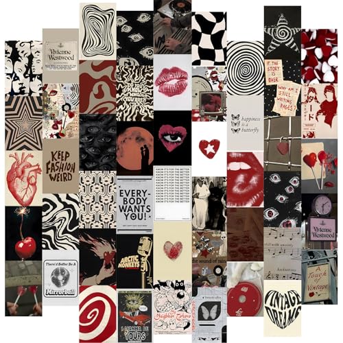 KBKBART Downtown Girl Room Decor Y2k Posters - Dark Red Downtown Girl Aesthetic Wall Decor, Y2k Room Decor 2000s Collage Kit, 4"x6" Wall Art Prints Dorm Decorations For Teen Girls Bedroom (Unframed)