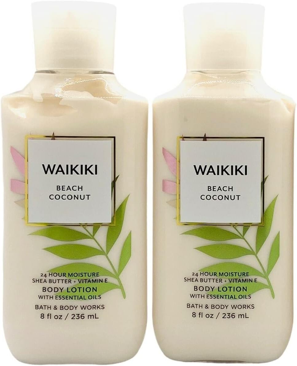 Bath & Body Works and Super Smooth Lotion Sets Gift For Women 8 Oz -2 Pack (Waikiki Beach Coconut)