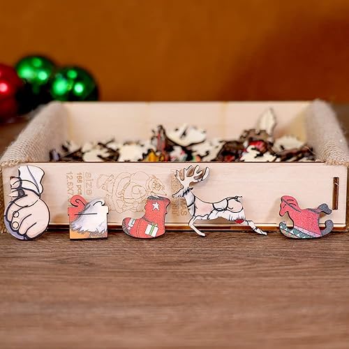 Miniatura 8 de WOODBESTS Rompecabezas de madera de 168 piezas para adultos (M, 12.6 x 7.6 pulgadas), rompecabezas de madera de Papá Noel, rompecabezas de madera