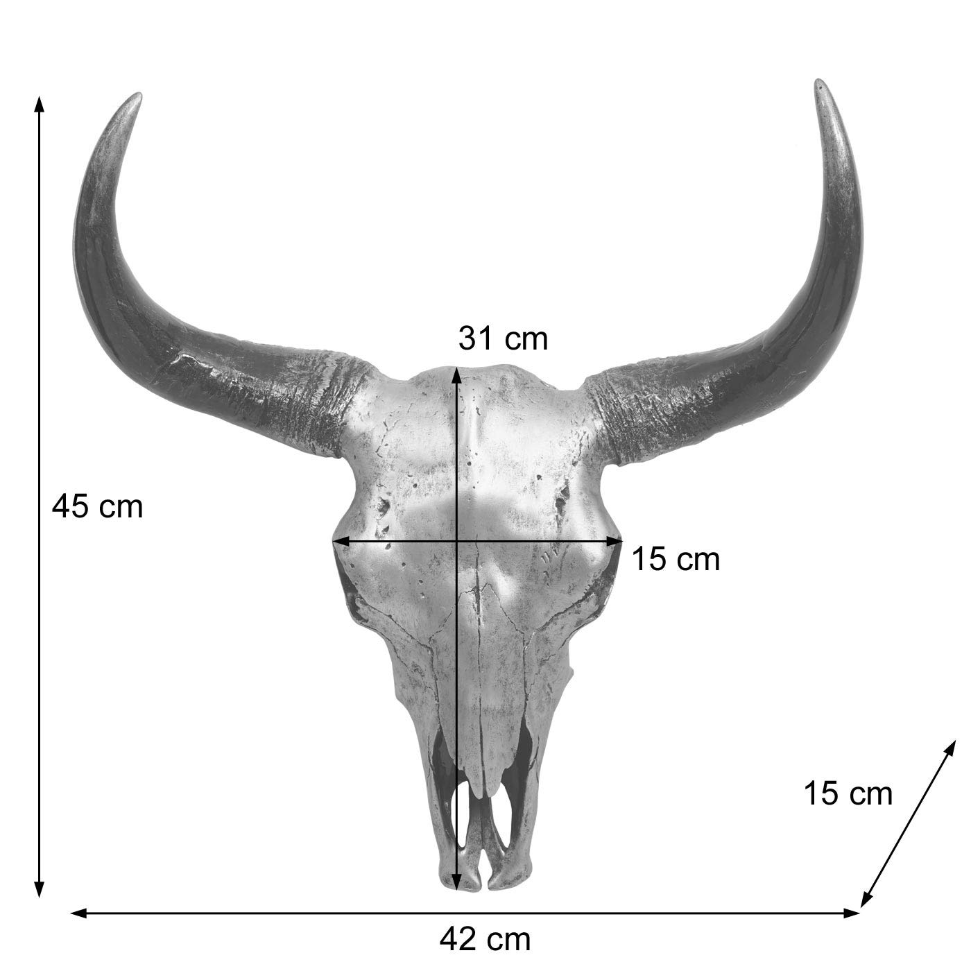 Mendler Deko Schädel 45cm Polyresin Stier Bulle Longhorn Kopf Trophäe In-/Outdoor naturfarben