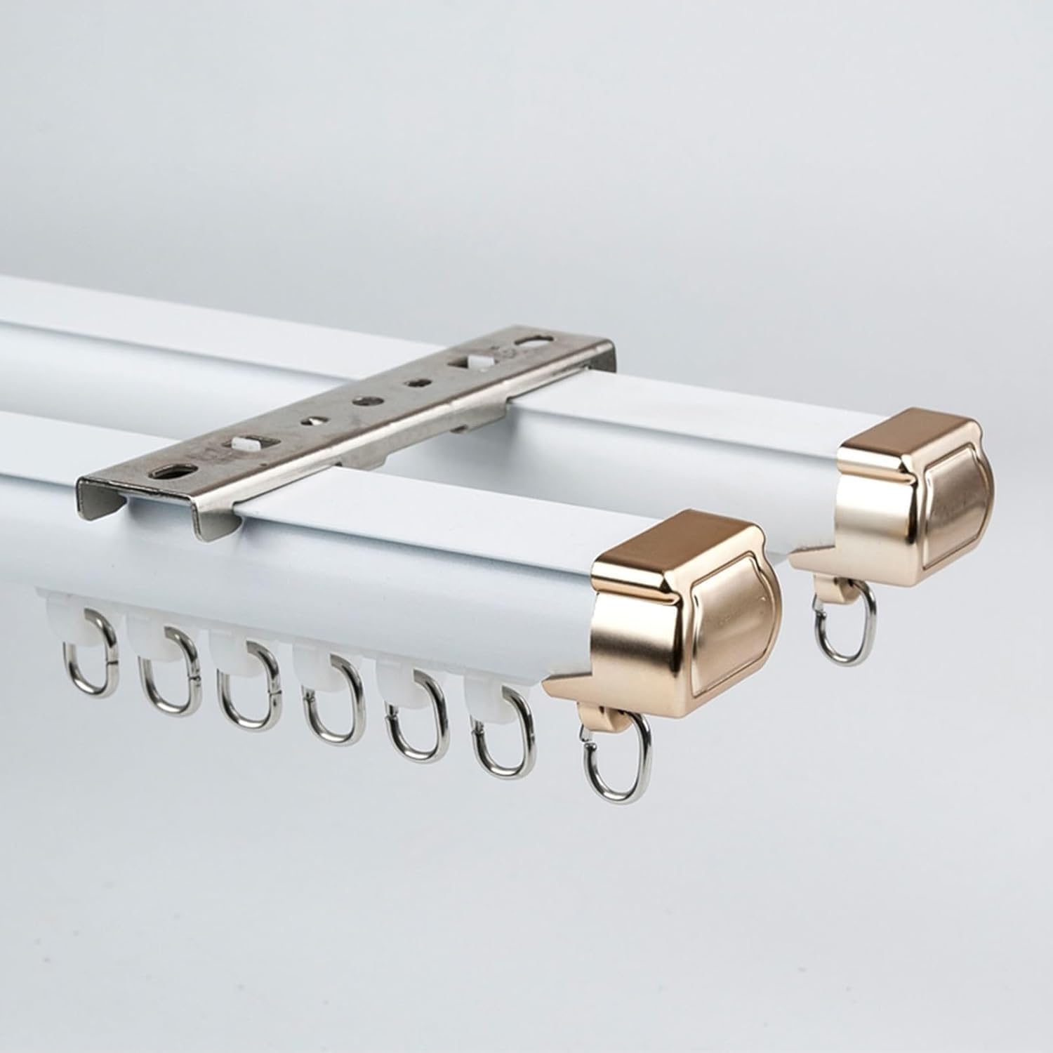 DECAKE Curtain Double Tracks Ceiling Or Wall Mounting, Heavy Duty Aluminum Slider For Bedroom Living Room Window Hotel Dividers(Size:4.8m(4 * 1.2m),Color:White-ceiling)