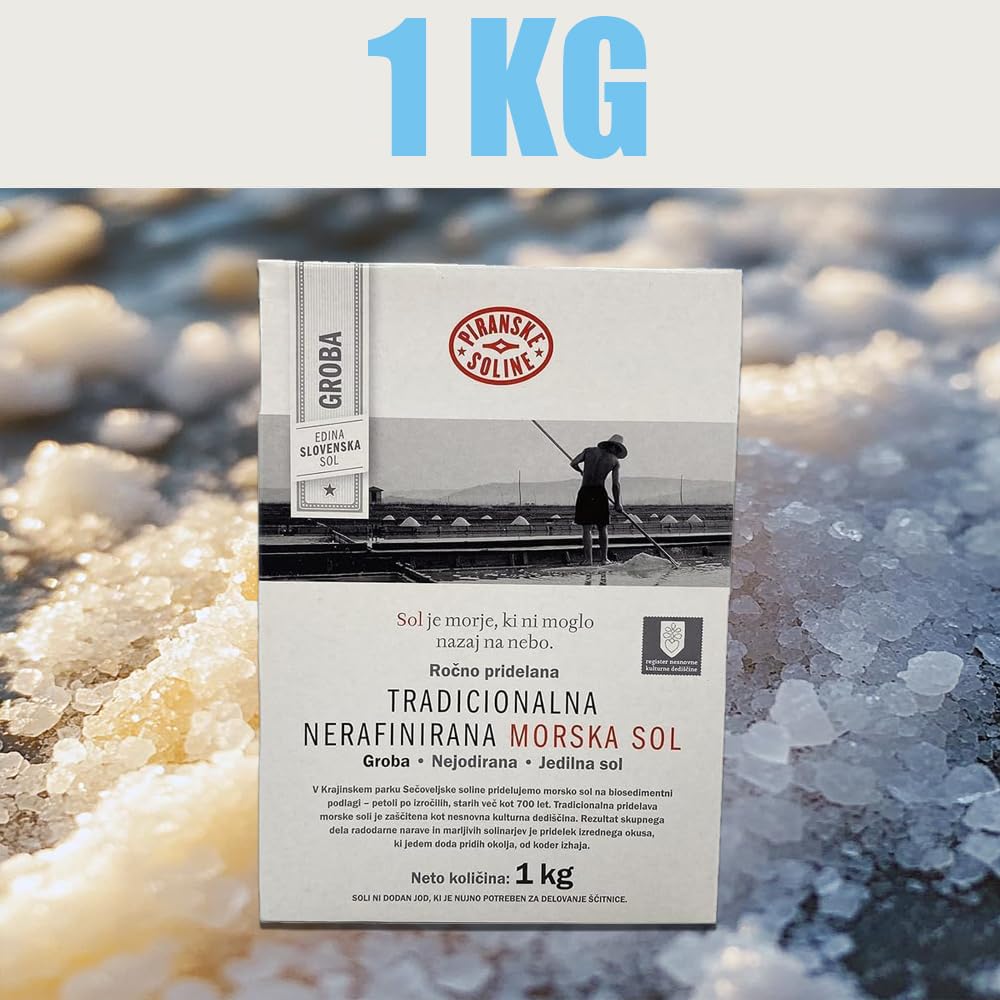 Sal marina sin refinar yodada fina tradicional (bolsa de 1 kg) - Sal marina puramente orgánica y sin refinar - Buena para cocinar y sal de mesa (35 onzas)..