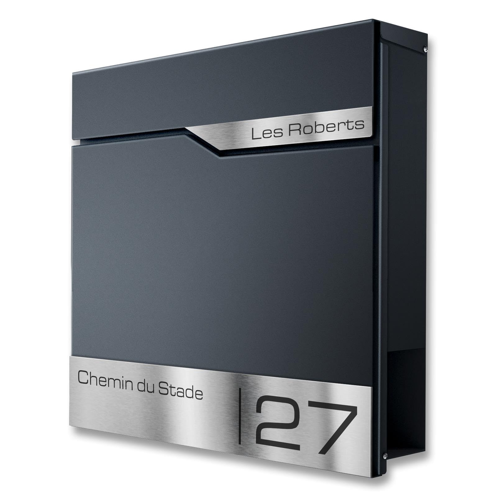 Metzler® Buzón Antracita RAL 7016 con Compartimento para periódicos, Placa de Nombre de Acero Inoxidable V2A, Inoxidable, buzón Moderno de Pared, con Cerradura, 10 años de Suministro de repuestos