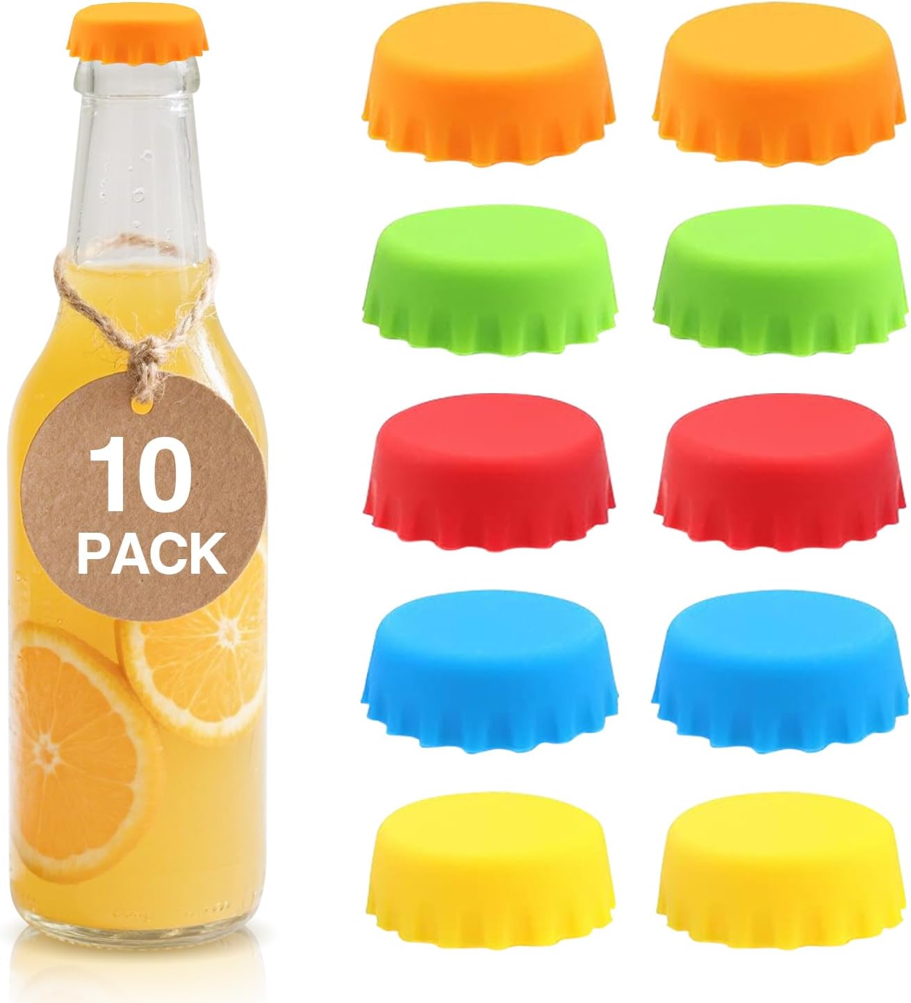 Reusable Beer Bottle Caps, 10 Multicolor Silicone Bottle Caps for Soda & Homebrew, Leakproof, BPA-Free, Dishwasher Safe