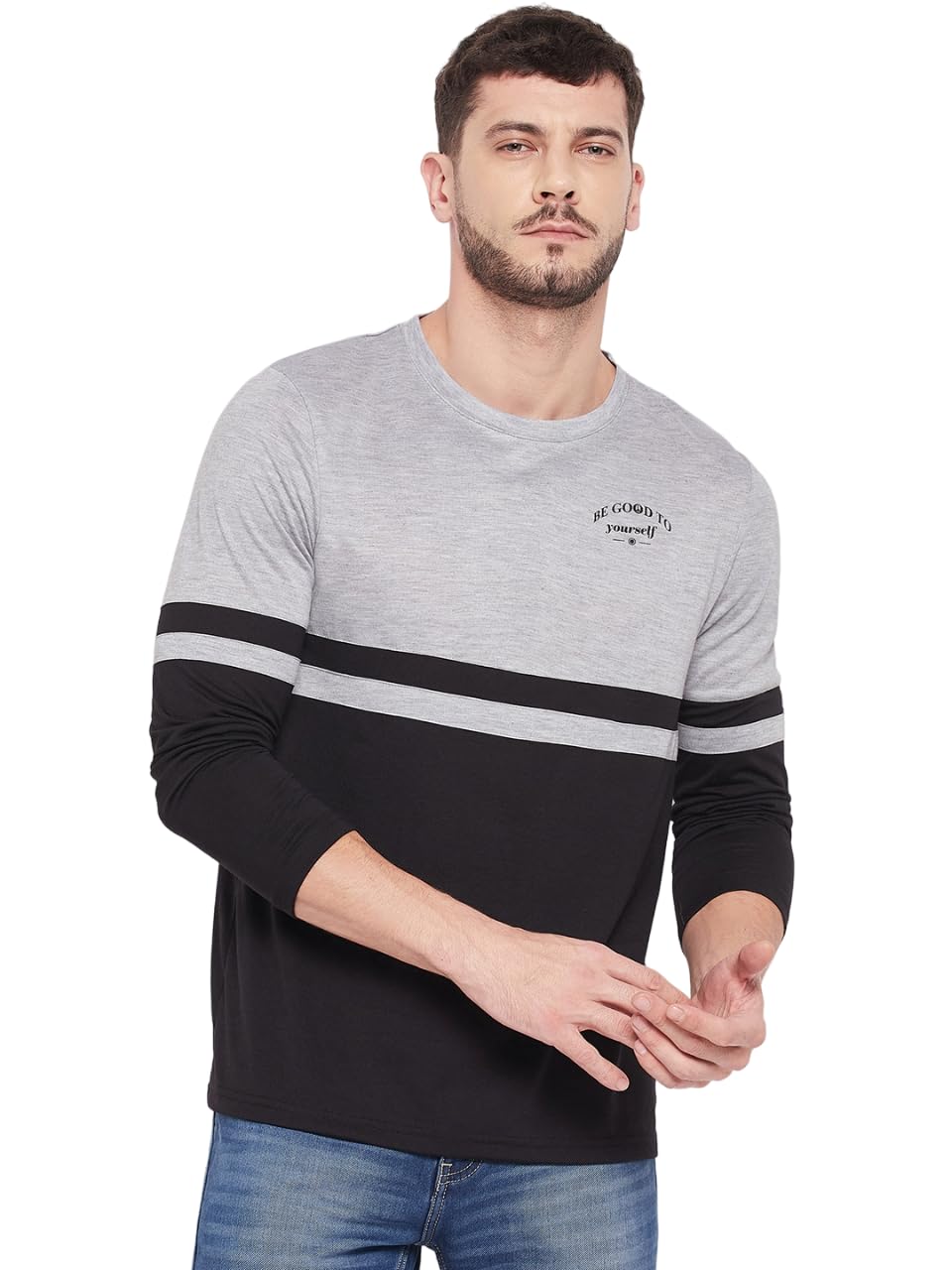 STROP Men's Cotton Mandarin Collar T-Shirt, Long Sleeves