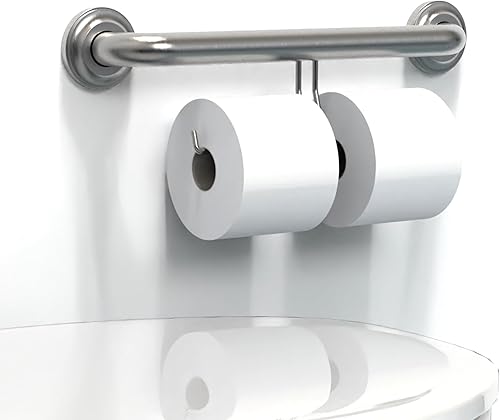 Miniatura 9 de Barra de agarre compatible con ADA con soporte para papel higiénico (2 megarrollos), soporte de peso de 500 libras, 1-14 x 16 pulgadas para montaje