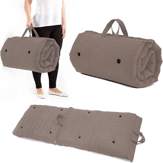 Ainsworth & Country Carry Handle Foldable Futon | Outdoor Indoor Roll Out Folding Sleepover Mattress Pad | Non Slip Bottom | Hypoallergenic | Back and Neck Support | Soft Touch (Slate Grey)