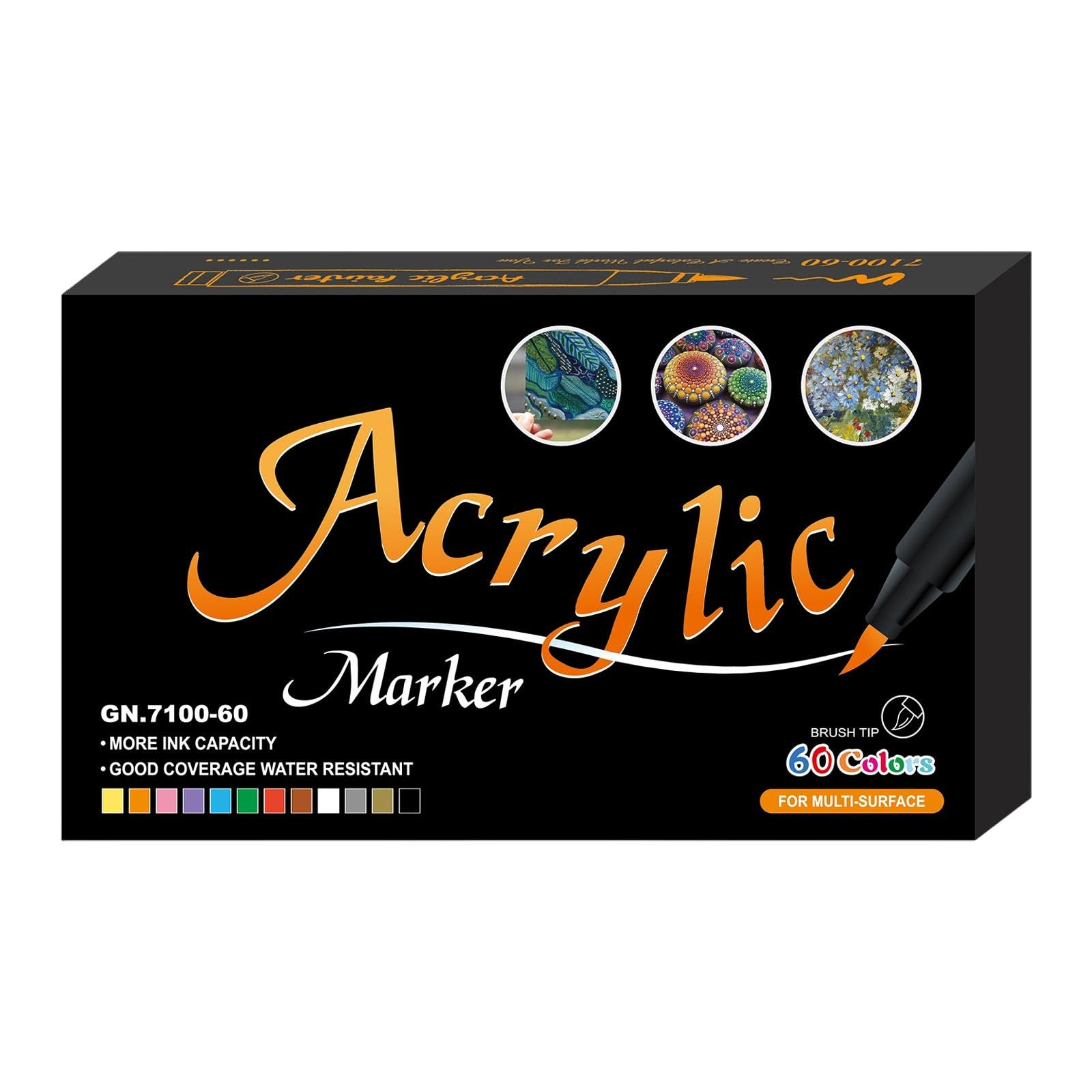 60 Pezzi Pennarelli Acrilici Set Pittura Marker Punta Fine per Legno Ceramica Metallo Roccia Adatti per Lavori Creativi Regalo Scrapbooking Bricolage, 60 Colori
