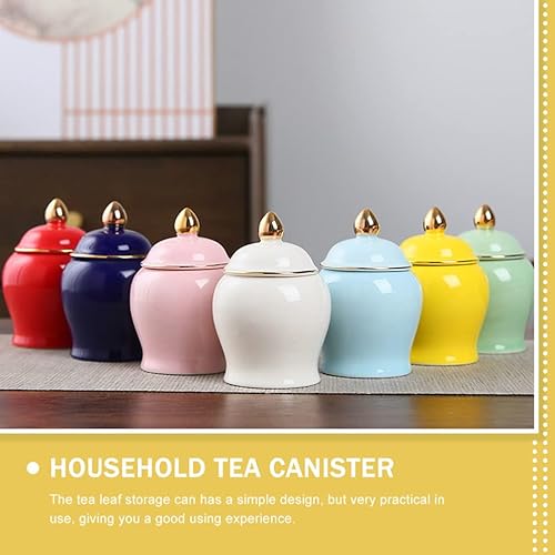 Miniatura 5 de UPKOCH Recipiente de almacenamiento de té de cerámica para almacenar alimentos con tapa, granos de café, contenedor de dulces para cocina casera,