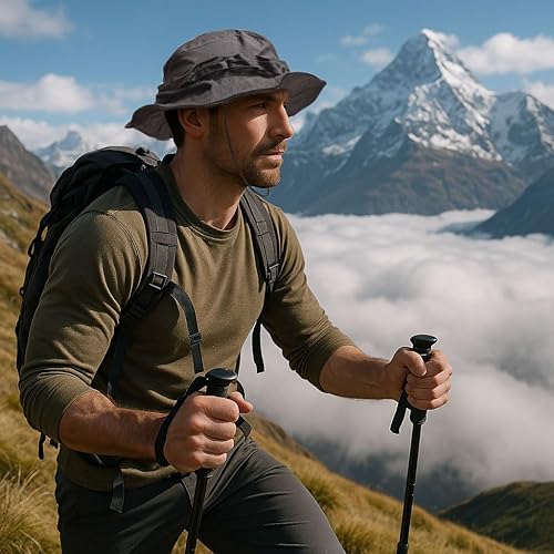 Miniatura 4 de Boonie Sombrero de camuflaje de estilo militar con cordón resistente al viento y ala plegable. Sombrero de pesca de camuflaje