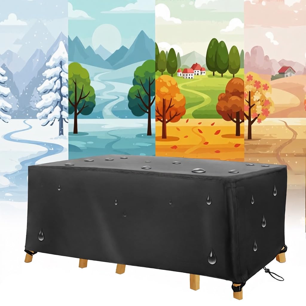 HNKDKJ Copertura Mobili Esterno Impermeabile 280x125x110cm /Lunghezza x Larghezza x Altezza Tessuto Oxford 420D Coperture per Tavoli da Giardino Antivento Anti-UV per Tavolino Basso da Esterno, Nero