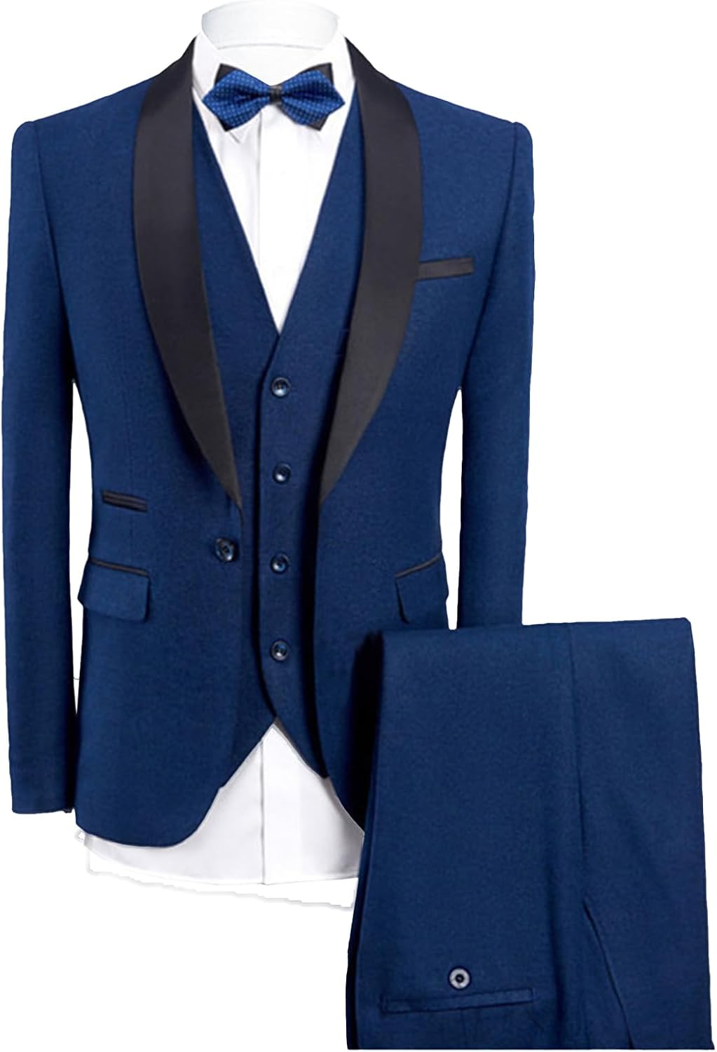 Men's One Button Shawl Collar Suit Set 3 Piece Slim Fit Tuxedo Set Solid Jacket Vest Pants for Men