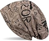 styleBREAKER Beanie Mütze mit Schrift Muster im Destroyed Vintage Design, Slouch Longbeanie, Unisex 04024074, Farbe:Braun