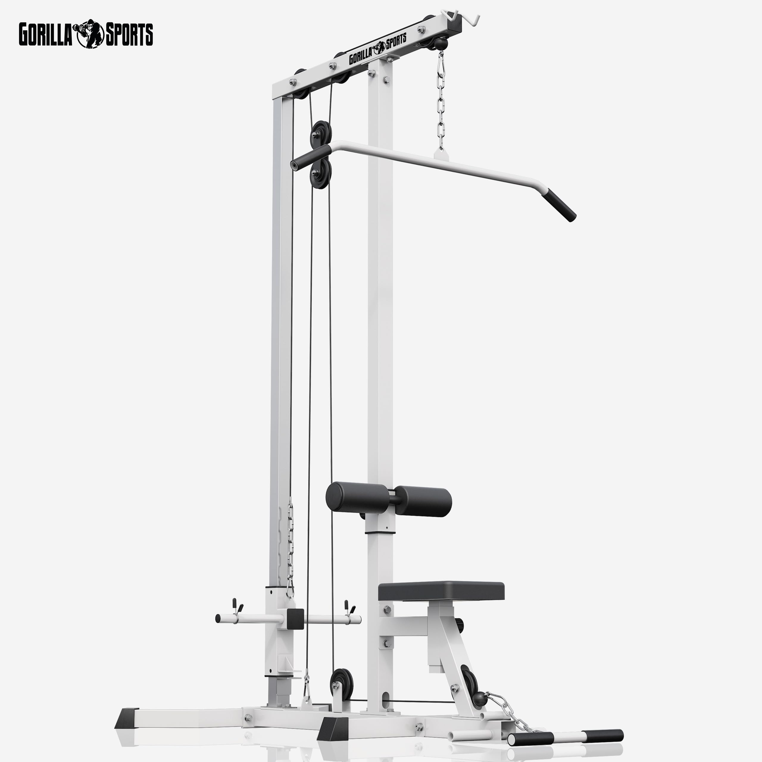 GORILLA SPORTS® Station Tirage Musculation - Ajustable, 2 Poignées, Poulie Haute et Basse, Charge Max 280 kg, Noir / Blanc - LAT Pulldown Machine, Musculation, Dos, Fitness, Materiel, Sport, Maison