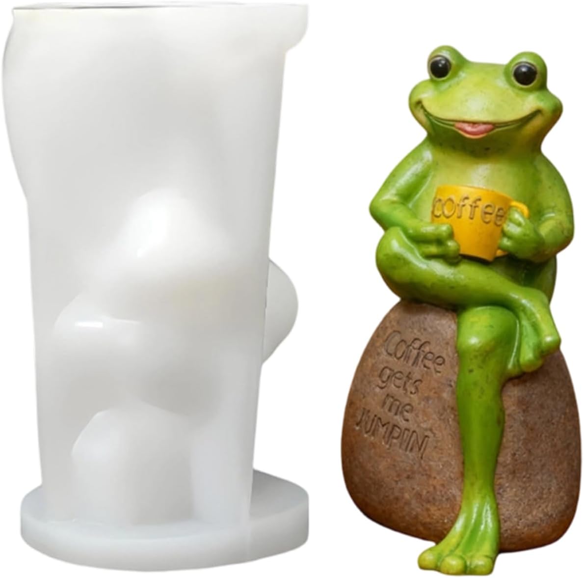 Frog Silicone Mold | Coffee Frog Reusable Statue | Plaster Candle Craft Mould with Cup,for Concrete Clay Candle Making Outdoor Home Yard Pathway Backyard Patio Driveway Window Room