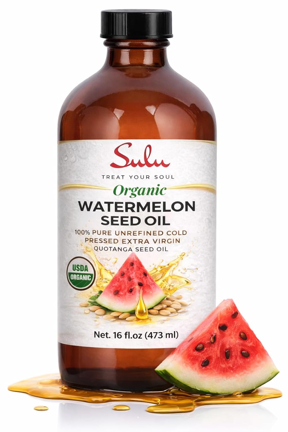 SULU ORGANICS 100% Pure Unrefined Cold Pressed Watermelon Seed Oil-Pure Ootanga Oil (8 fl.oz)