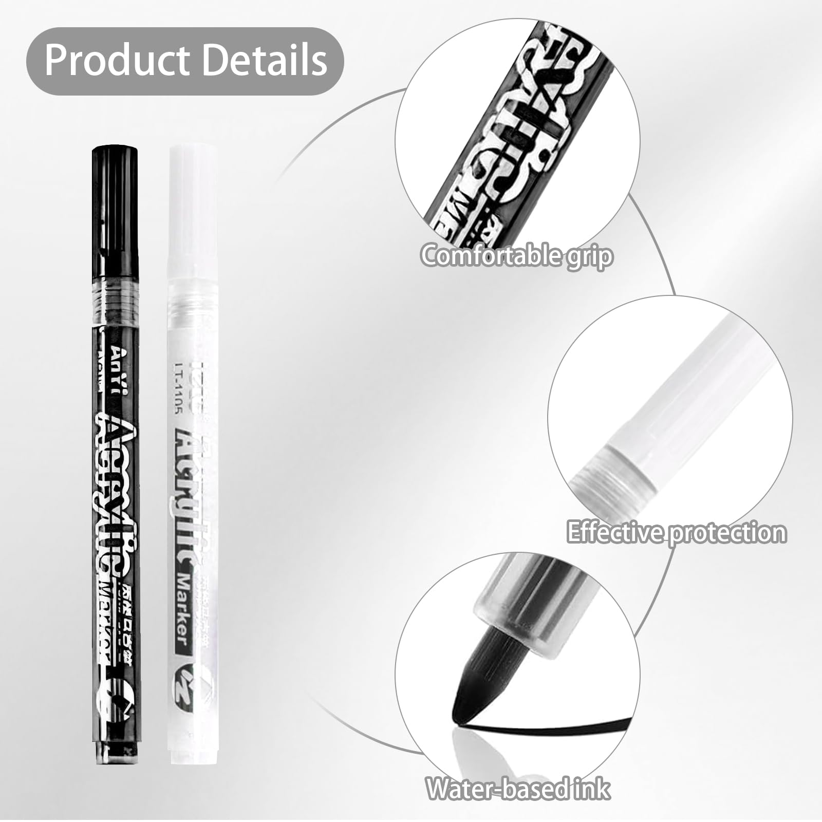 Generic 6PCS Black & White Fine-Tip 1mm Permanent Marker Pen Set, Waterproof, Ideal for DIY Labeling & Creative Projects - Image 3
