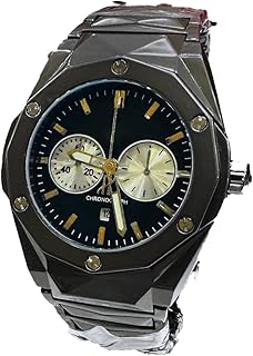 ساعة انالوج بعقارب ستانلس ستيل للرجال - ساعة انيقة - اكسسوار يومي متين ولا يتأثر بمرور الزمن (سوار اسود × اسود)