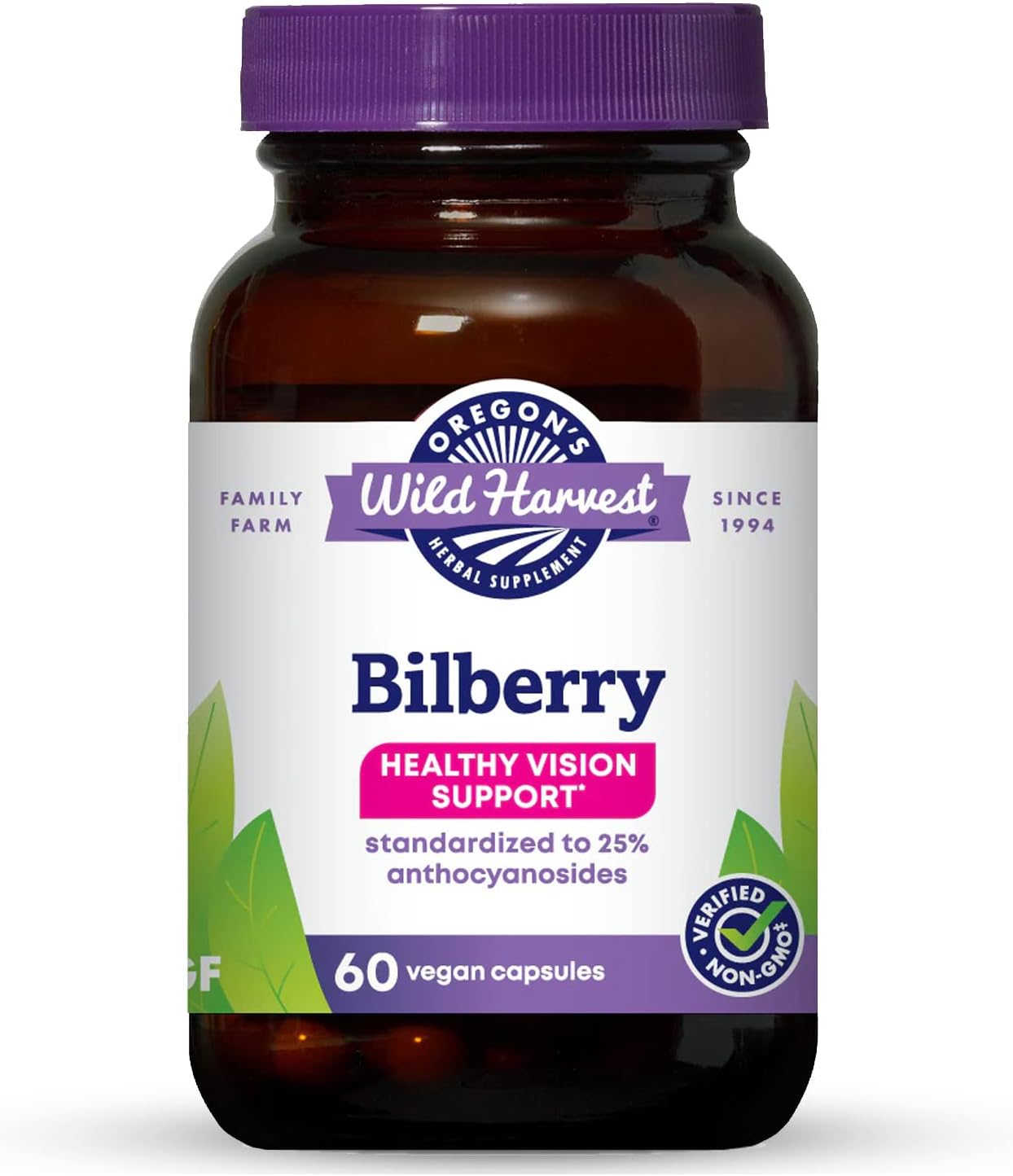 Oregon's Wild Harvest Bilberry Herbal Supplement, 60 Count