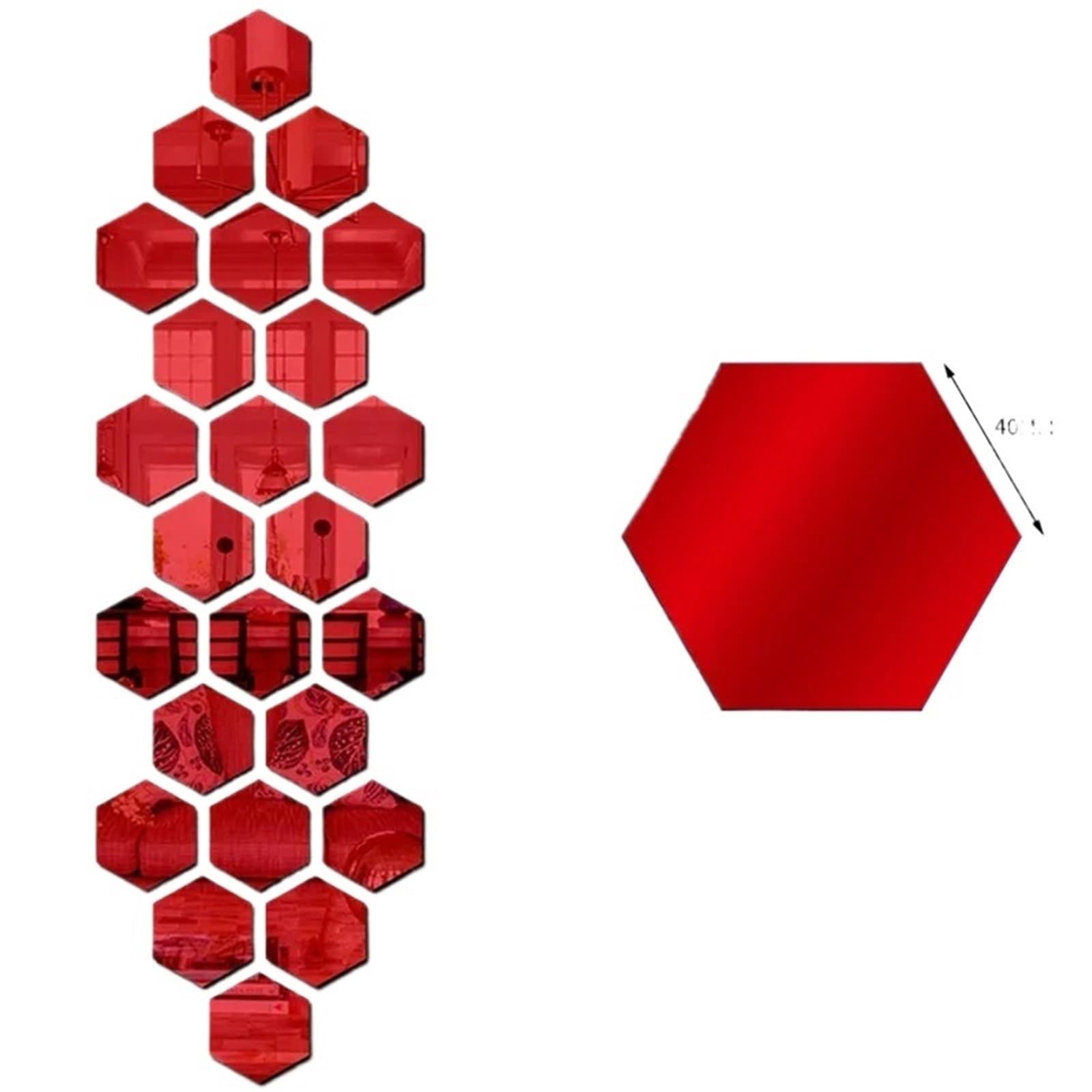 Hexagonal Mirror Wall Sticker 1/24pcs Hexagon Mirror Wall Stickers Self Adhesive Tiles Sticker Decals Gold for DIY Bedroom Bathroom Decor Wall Sticker(Red,24Pcs)